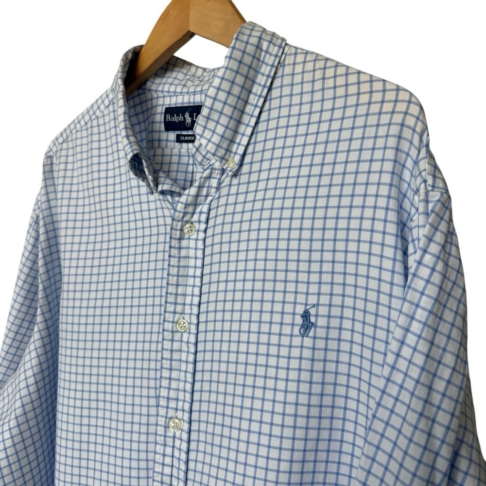 Ralph Lauren Men's 2XL Blue Check White Button-Up Shirt Long Sleeve Classic Fit